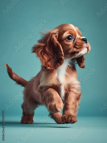 portrait photo of a puppy, isolated on a pastel color background photo