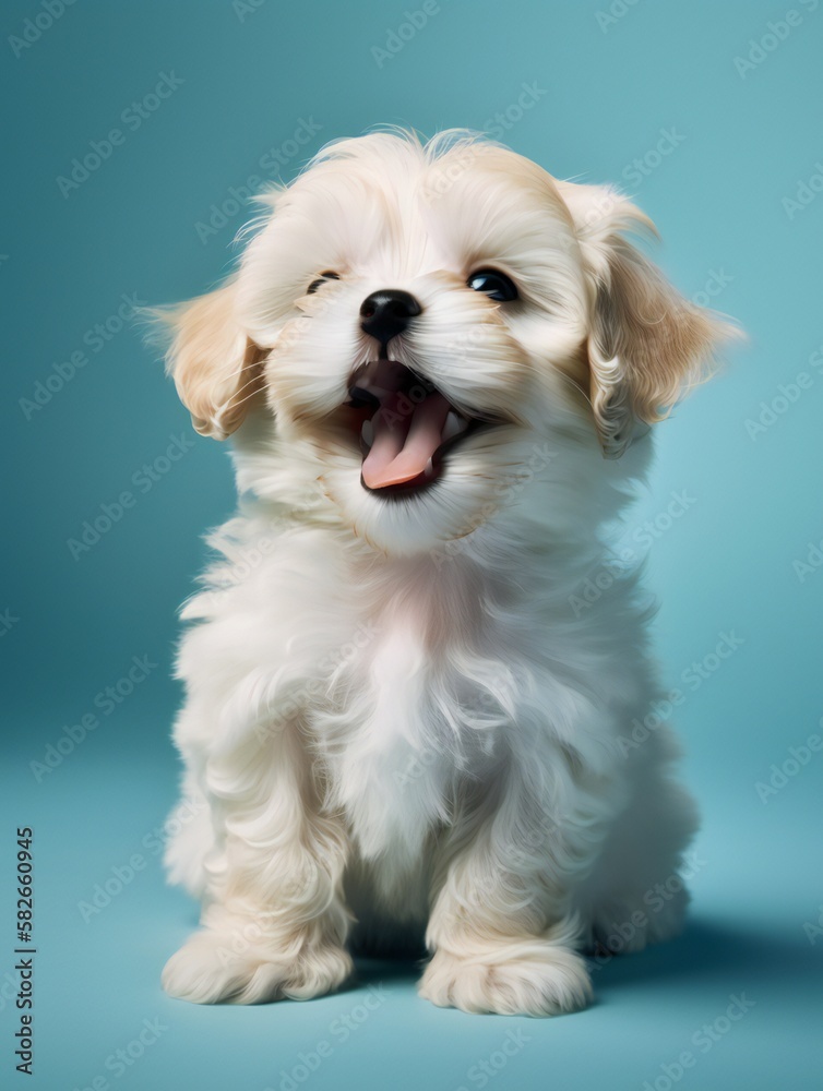 portrait photo of a puppy, isolated on a pastel color background portrait photo of a puppy, isolated on a pastel color background