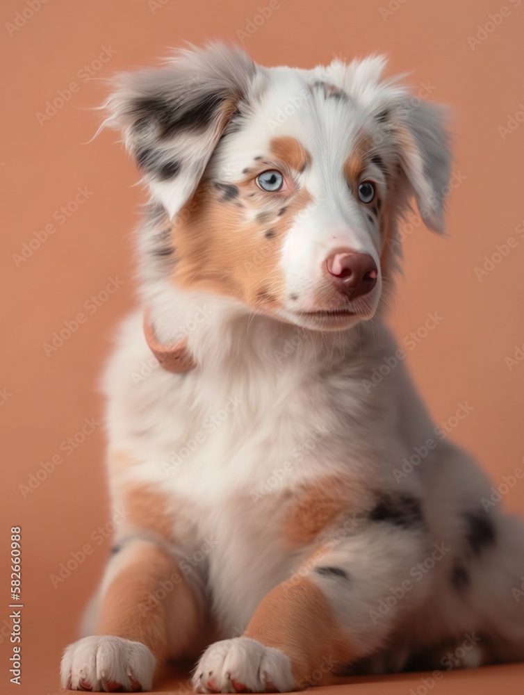 portrait photo of a puppy, isolated on a pastel color background