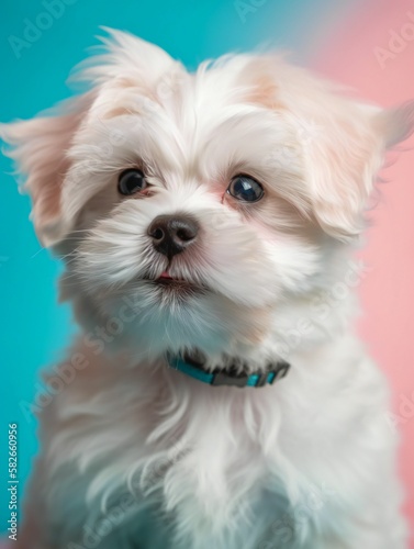 portrait photo of a puppy, isolated on a pastel color background © Kampanat