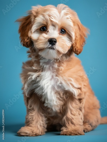 portrait photo of a puppy, isolated on a pastel color background