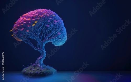 Tree and flowers growing like a brain