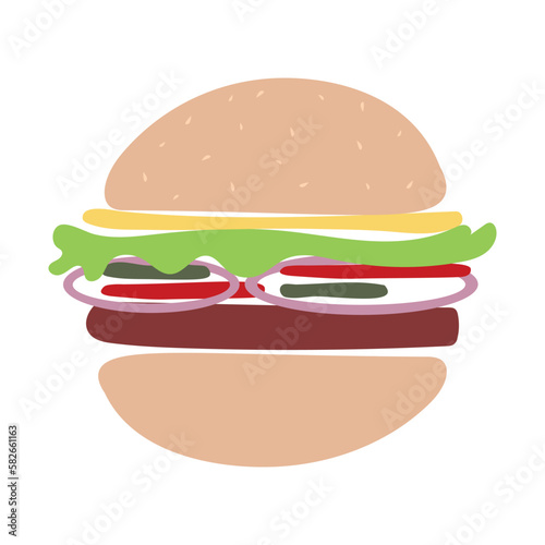minimalistic drawn hamburger devided in ingredients isolated on white