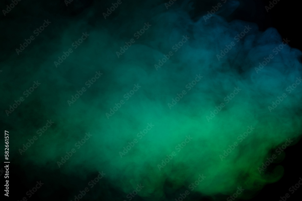 Blue and green steam on a black background.