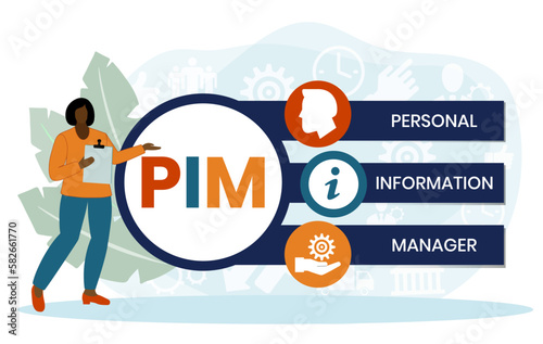 PIM - Personal Information Manager acronym. business concept background. vector illustration concept with keywords and icons. lettering illustration with icons for web banner, flyer