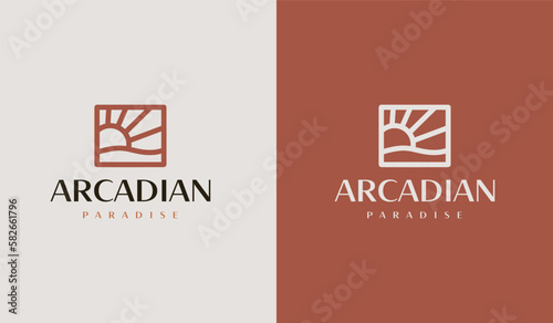 Sunset Sun wave Logo Template. Universal creative premium symbol. Vector illustration