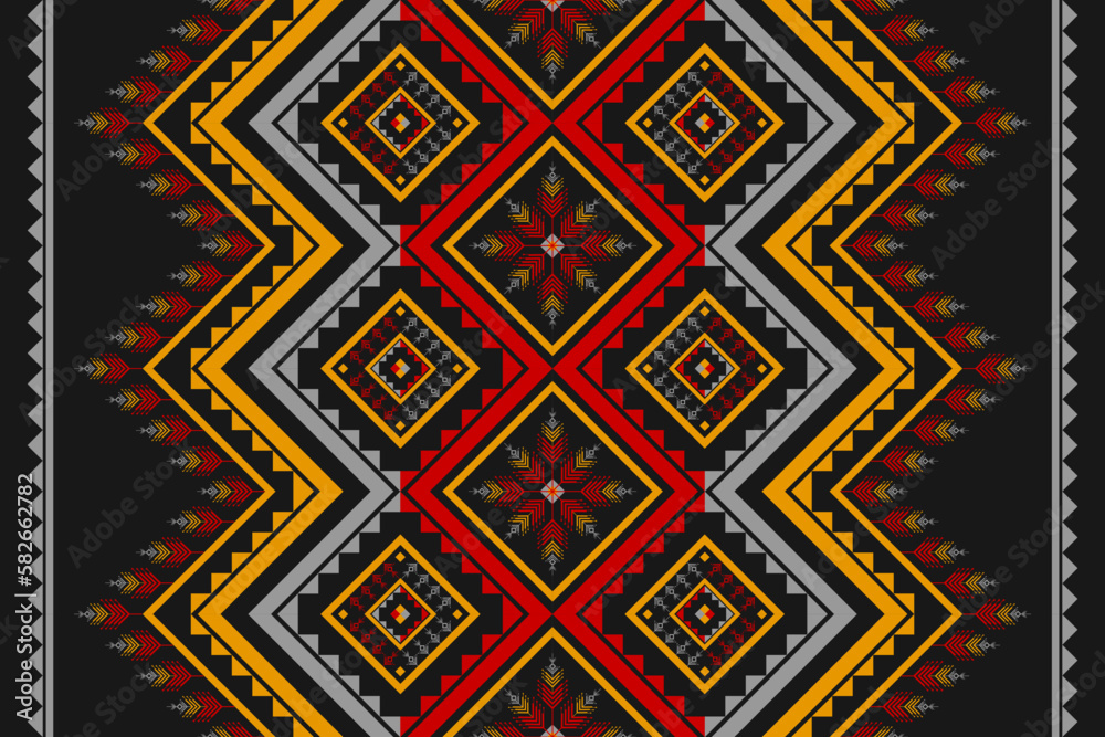 Carpet flower pattern art. Geometric ethnic seamless pattern in tribal. American, Mexican style. Design for background, Vector illustration, fabric, clothing, carpet, rug, batik, embroidery.