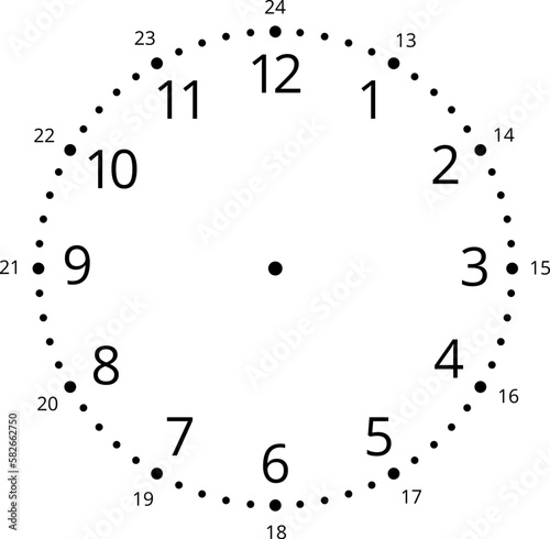 Mechanical clock faces with arabic numerals, bezel. Timer or stopwatch element. Vector illustration