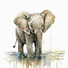 Acrylglasbilder Safari-Tiere in Aquarell Baby elephant. generative ai. Aquarelle illustration. Watercolor painting of a cute baby elephant  © Aquir