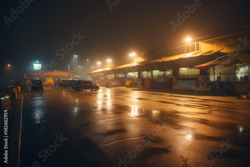 Night Airport. after the rain. transport industry. ai generative