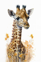 Acrylglasbilder Safari-Tiere in Aquarell Watercolor painting of a cute baby giraffe. Baby giraffe. generative ai. Aquarelle illustration  © Aquir