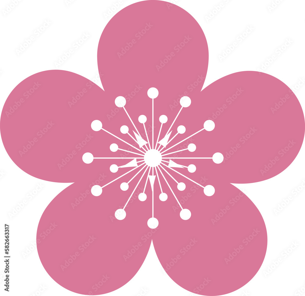 Pink Japanese cherry blossoms vector icon.