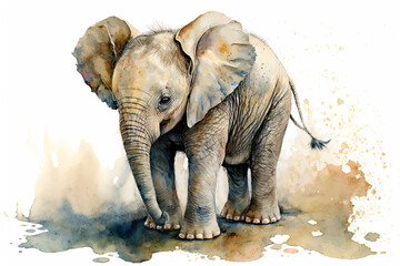 Acrylglasbilder Safari-Tiere in Aquarell Baby elephant. generative ai. Aquarelle illustration. Watercolor painting of a cute baby elephant  © Aquir