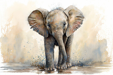 Acrylglasbilder Safari-Tiere in Aquarell Baby elephant. generative ai. Aquarelle illustration. Watercolor painting of a cute baby elephant  © Aquir
