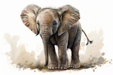 Acrylglasbilder Safari-Tiere in Aquarell Baby elephant. generative ai. Aquarelle illustration. Watercolor painting of a cute baby elephant  © Aquir