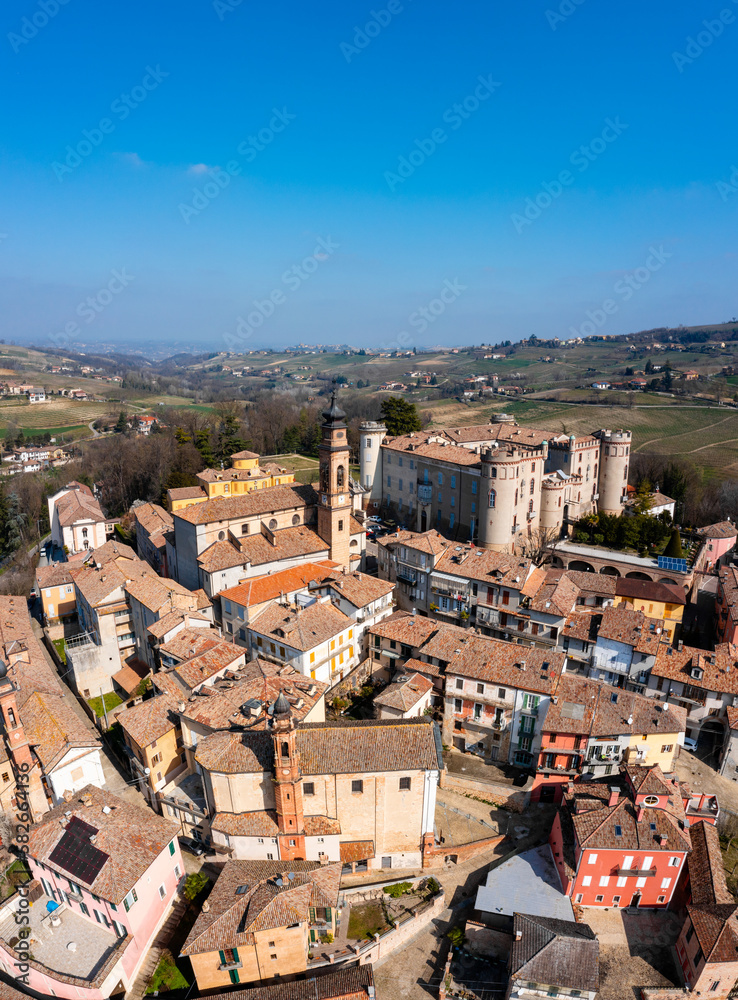 vertical view of the picturesque village of Costigliole d'Asti in the Piedmont