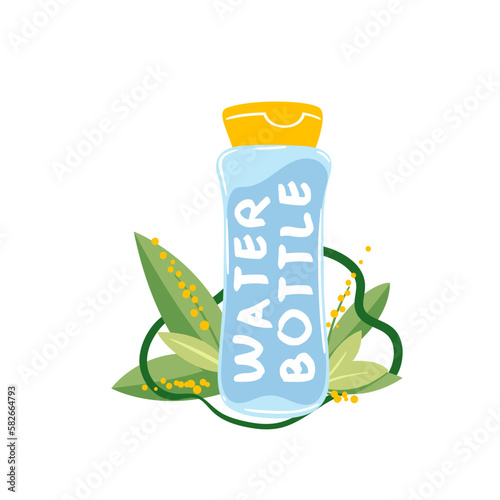 Zero waste bottle eco sticker. Reusable water bottle instead of plastic bottle. Zero waste tips concept, reasonable consumption, zero plastic. Healthy lifestyle vector illustration.