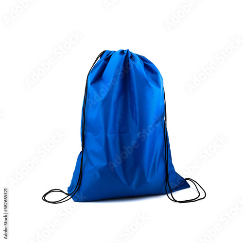 Drawstring pack template classic blue textile isolated on white