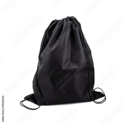 Drawstring pack template classic black textile isolated on white