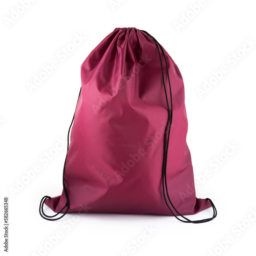 Drawstring pack template classic red textile isolated on white