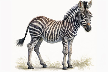 Leinwandbilder Safari-Tiere in Aquarell Watercolor painting of a cute baby zebra. Baby zebra. generative ai. Aquarelle illustration  © Aquir