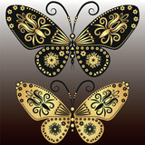 Vector set vintage golden and black butterflies for your design