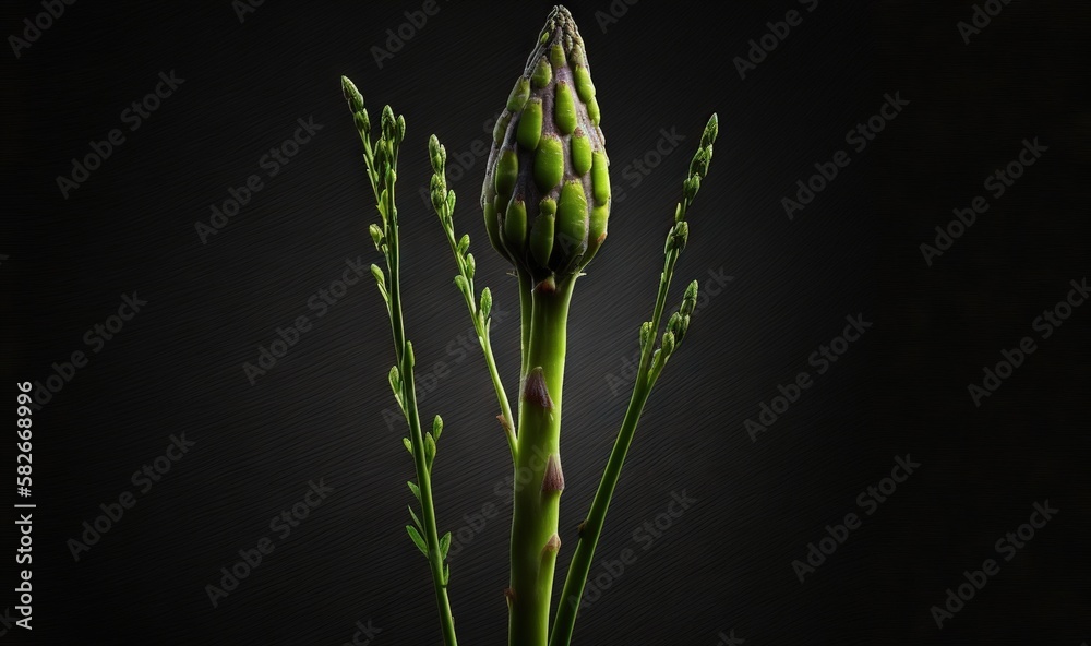 a green plant with buds on a black background with a dark background. generative ai a green plant with buds on a black background with a dark background. generative ai