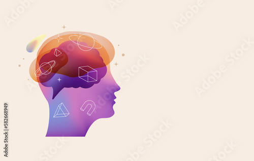 Psychology, Dream, Mental Health concept illustration. Brain, neuroscience and creative mind poster, cover