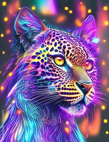 illustration, on a, wallpaper, of a panther, with tulips,generated by ai,