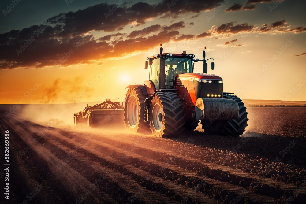 Harvesting Tractor in Action: a powerful harvesting tractor, working hard in the fields during the bountiful harvest season. Ai generated. Harvesting Tractor in Action: a powerful harvesting tractor, working hard in the fields during the bountiful harvest season. Ai generated.