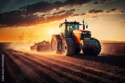 Harvesting Tractor in Action  a powerful harvesting tractor  working hard in the fields during the bountiful harvest season. Ai generated.