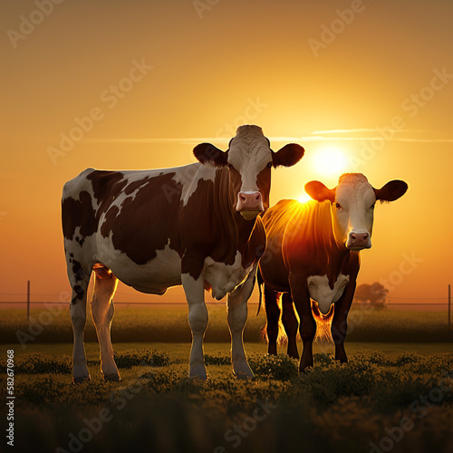 Cows at sunset background. High quality Illustration © Witri