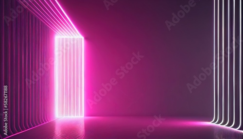 Abstract futuristic neon background. Linear lines of light.Neon Sci Fi Futuristic Modern Vibrant Purple Blue pink colors. Abstract neon lights into digital technology. generative ai