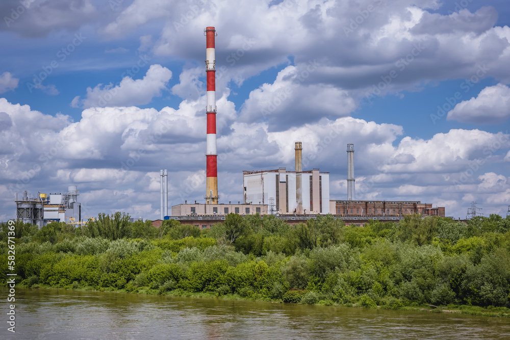 Heat power station over River Vistula in Warsaw city, Poland