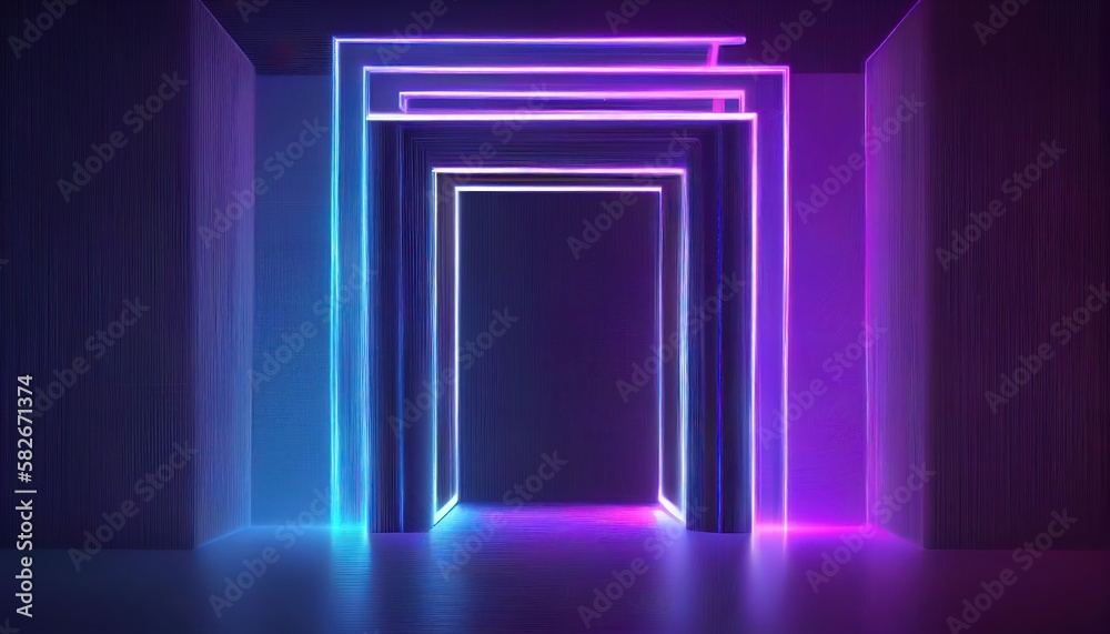Abstract futuristic neon background. Linear lines of light.Neon Sci Fi Futuristic Modern Vibrant Purple Blue pink colors. Abstract neon lights into digital technology. generative ai