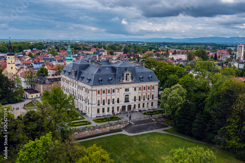 Drone photo of castle in Pszczyna city, Poland