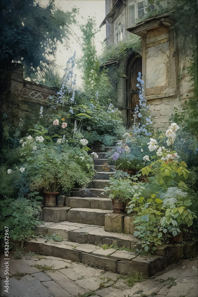 entrée d'une maison entourée de végétation