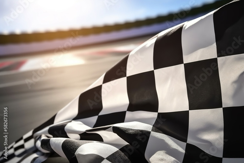 Checker Flag Against Race Track Created with Generative AI Technology