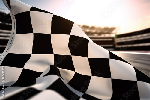 Checker Flag Against Race Track Created with Generative AI Technology
