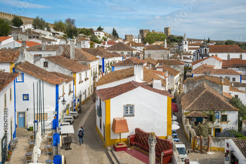 Top view of the medieval fortified Obidos town, Portugal photo