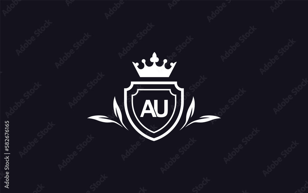 Shield with crown icon and Royal luxury crown monogram symbol. King with laurel wreath queen and crown logo design symbol