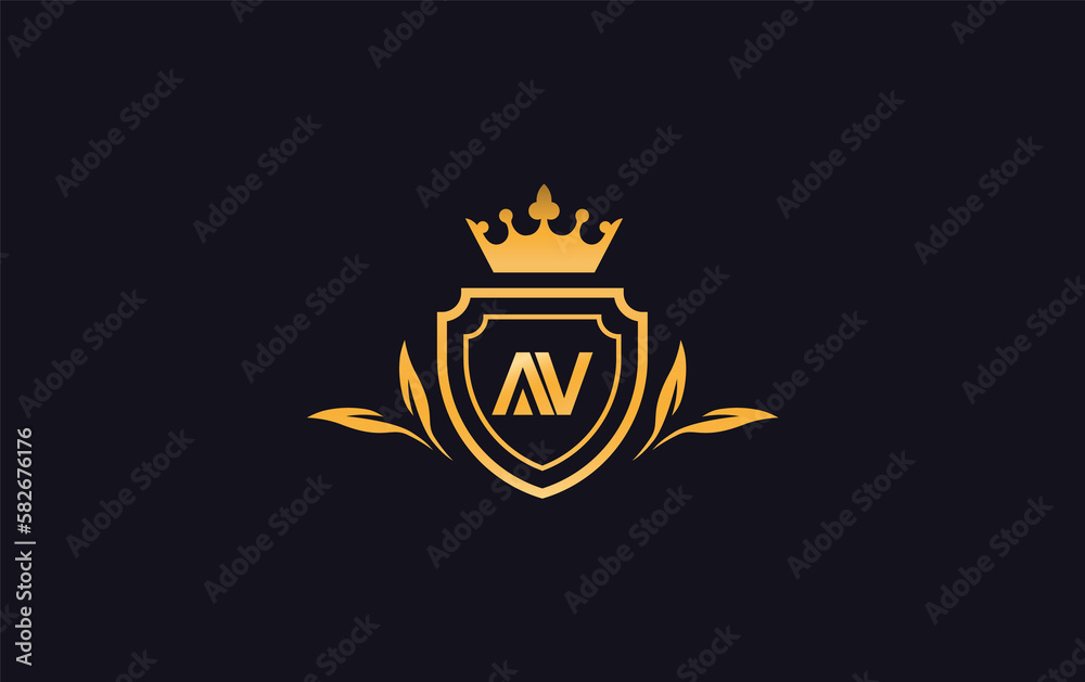 Shield with crown icon and Royal luxury crown monogram symbol. King with laurel wreath queen and crown logo design symbol
