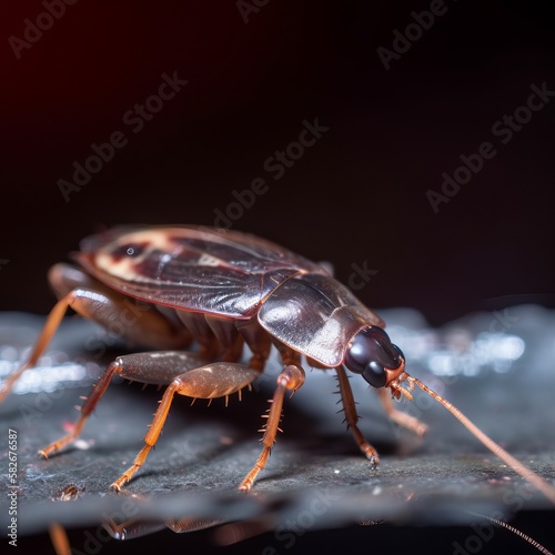 Macro Shot of Single Cute and Dangerous Cockroach, Generating Fear and Intrigue, Generative AI © avrezn