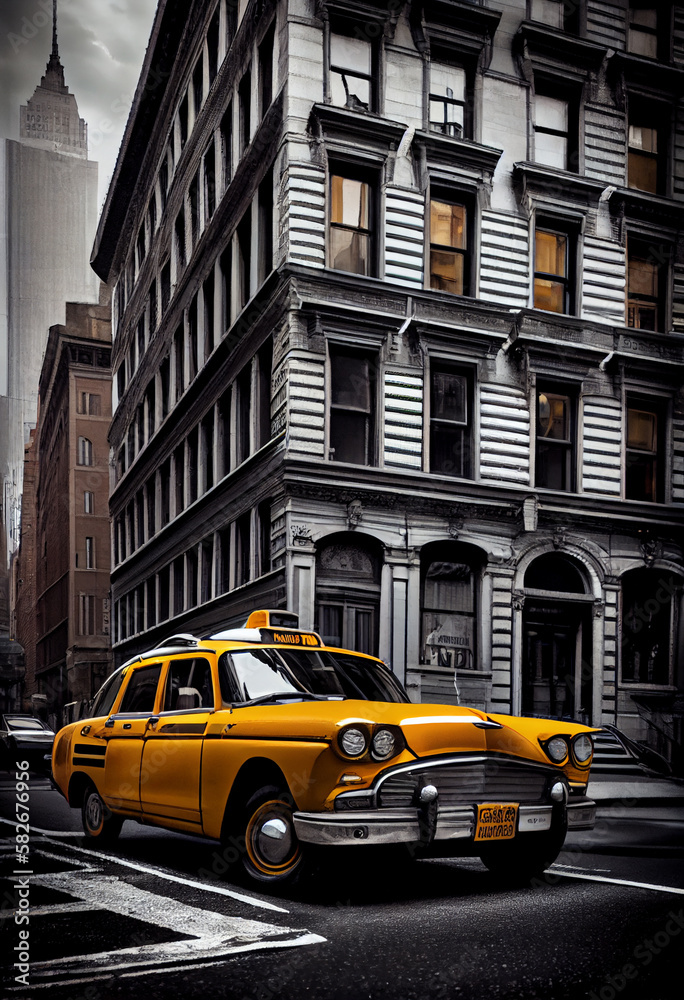 Yellow taxi on the street of New York. AI generated