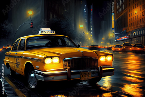 Yellow taxi on the street of New York. AI generated