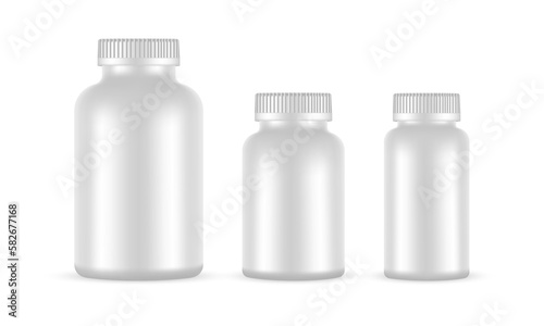 Plastic Bottles for Supplements or Pills, Isolated on White Background. Vector Illustration