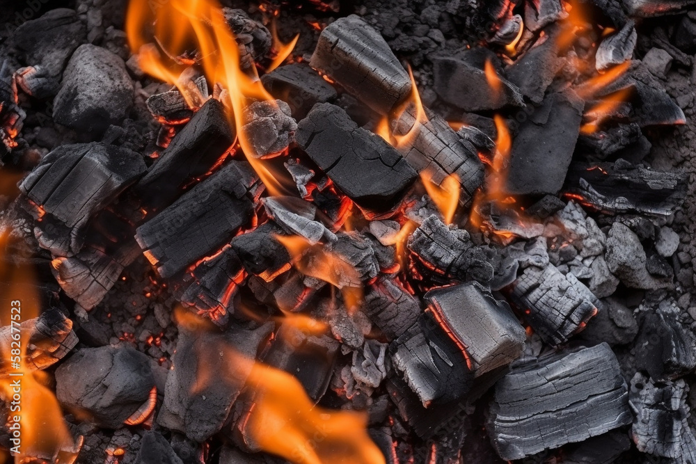 Burning coals from a fire. generative ai Burning coals from a fire. generative ai