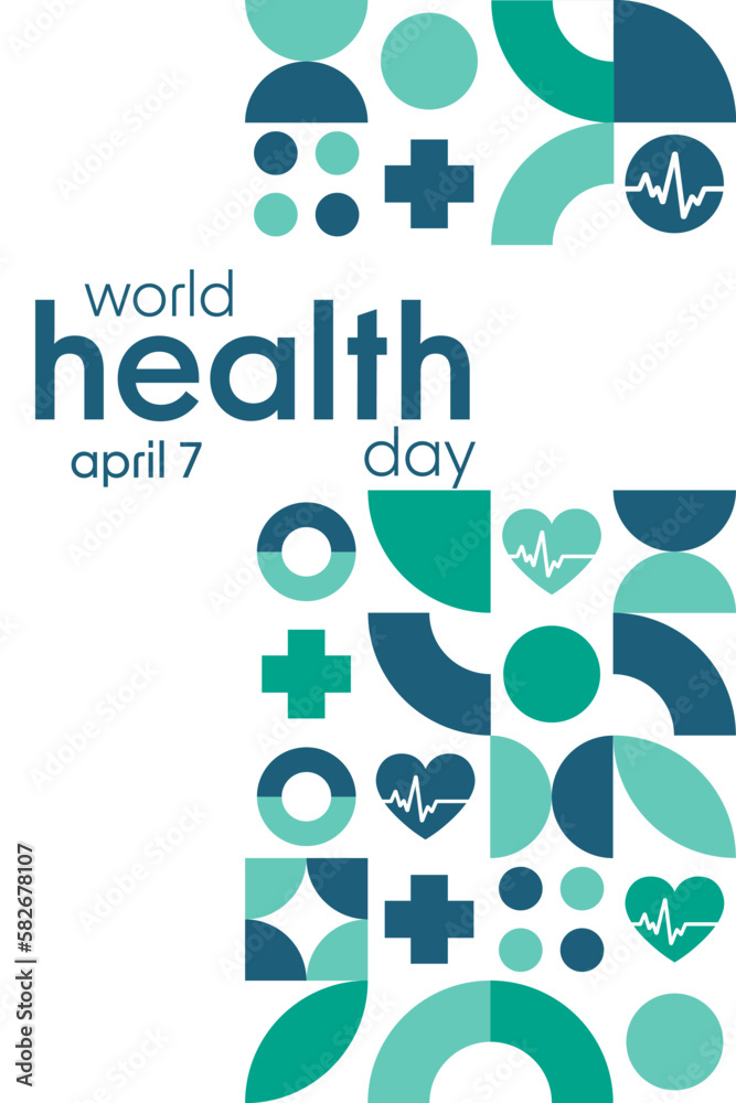 World Health Day. April 7. Holiday concept. Template for background, banner, card, poster with text inscription. Vector EPS10 illustration.