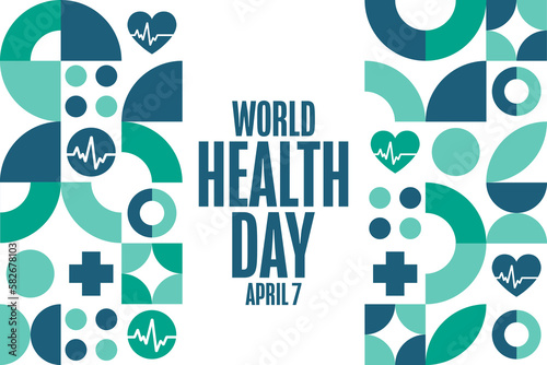 World Health Day. April 7. Holiday concept. Template for background, banner, card, poster with text inscription. Vector EPS10 illustration.
