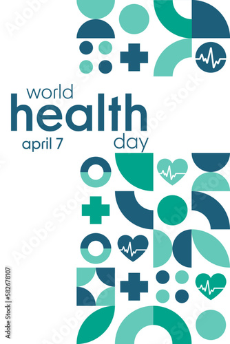 World Health Day. April 7. Holiday concept. Template for background, banner, card, poster with text inscription. Vector EPS10 illustration.